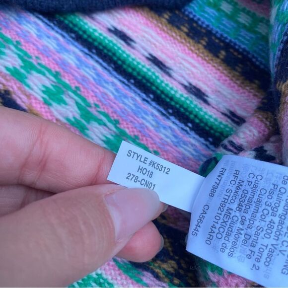 J. Crew Mock Neck Fair Isle Sweater M Medium Pink Navy Blue Green Brown - Picture 5 of 6